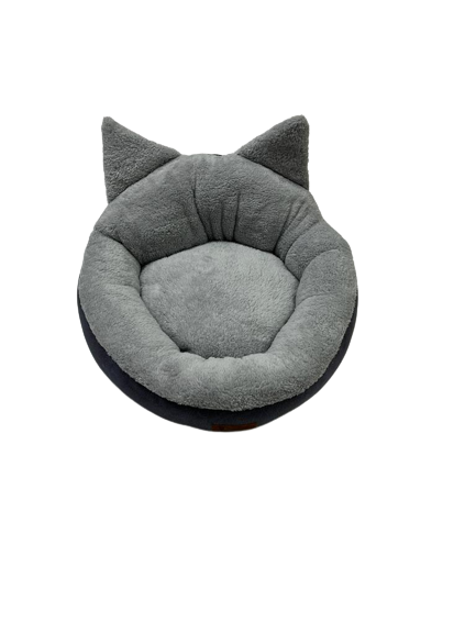 Kedi Kulaklı Simit Yatak Gri